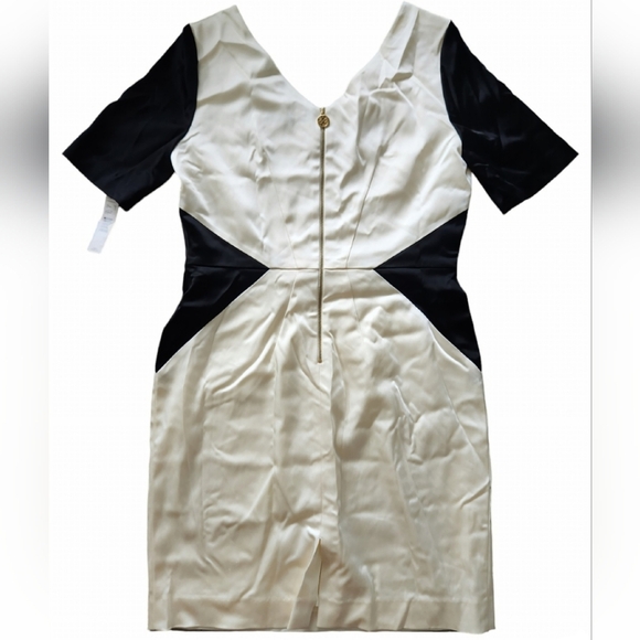 Antonio Melani Dress Black & Ivory Size 12 Color Block Exposed Gold Zipper Satin - Picture 2 of 16